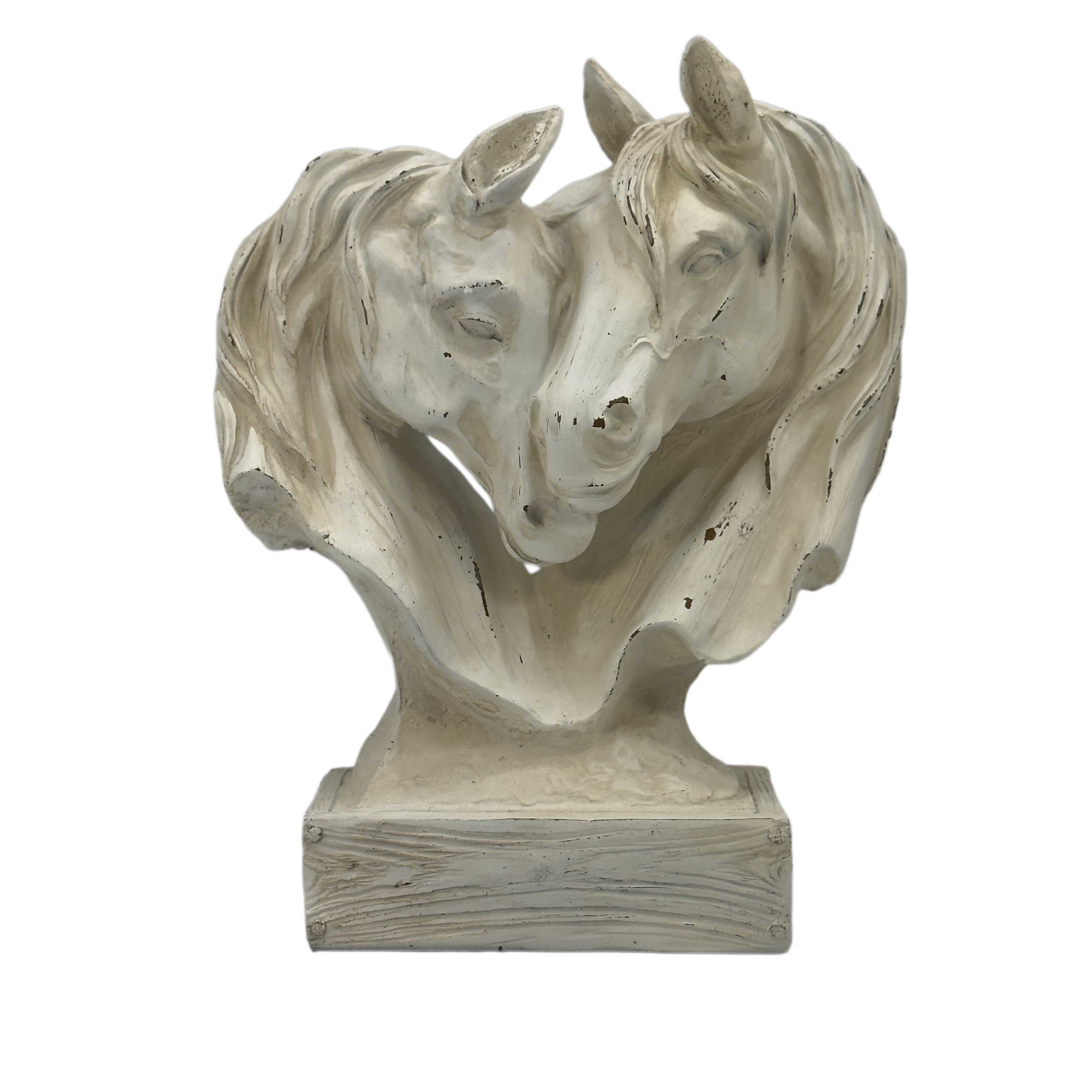 16" Horse Head Heart Wood-Like Carving Statue Centerpiece