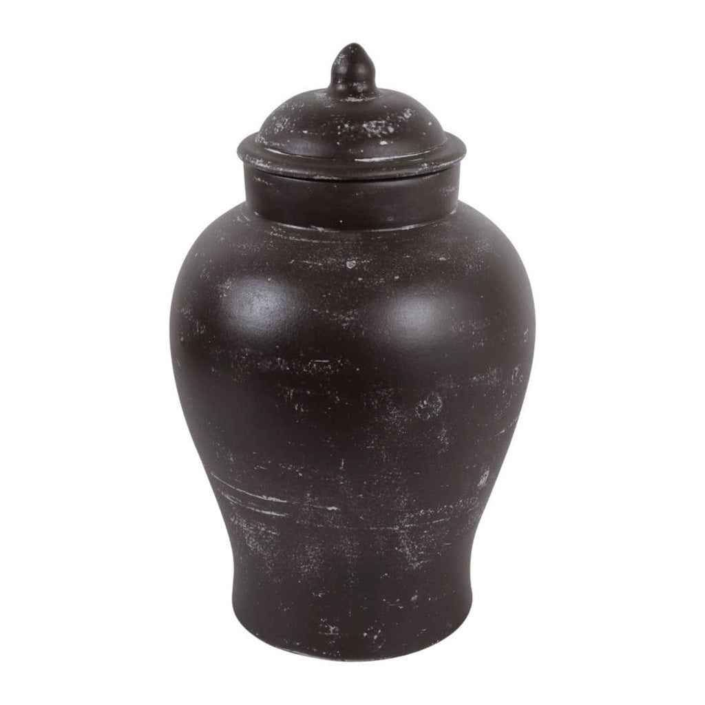 Decorative Jar - Brown Terracotta Tall with Lid, 15 in.