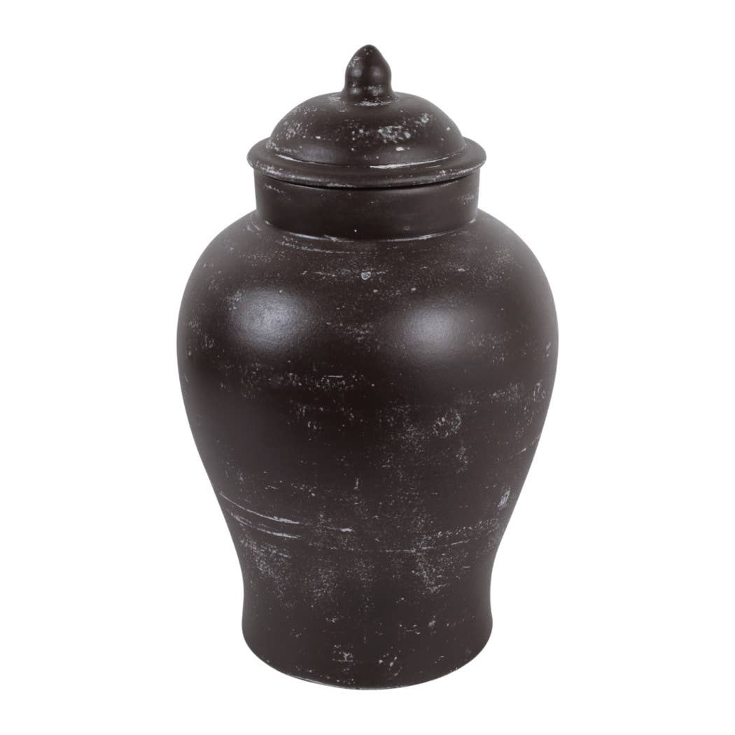 Decorative Jar - Brown Terracotta Tall with Lid, 15 in.