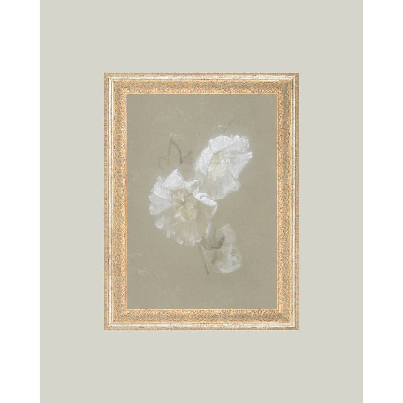 Sage and White Flowers Framed Antique Art