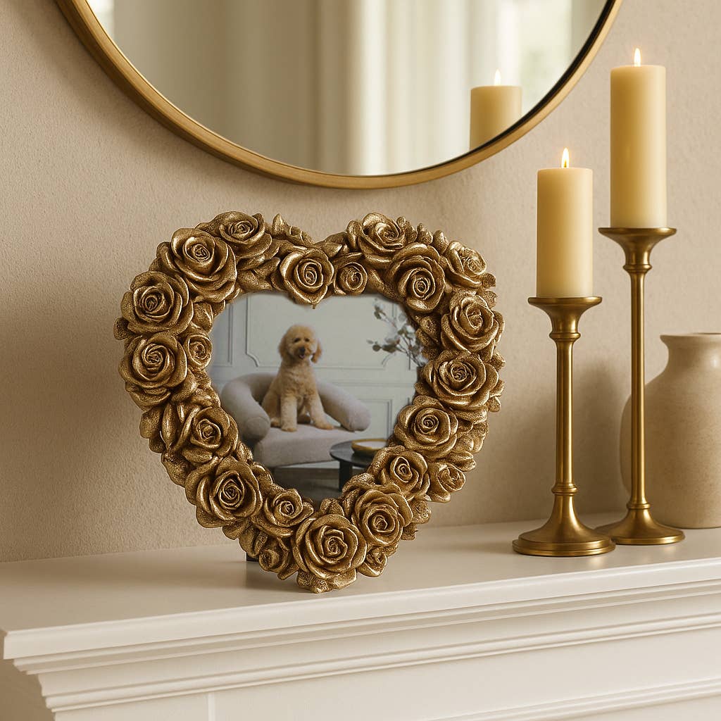 Photo Frame - Gold Polyresin Rosette Heart, 4x4 in.