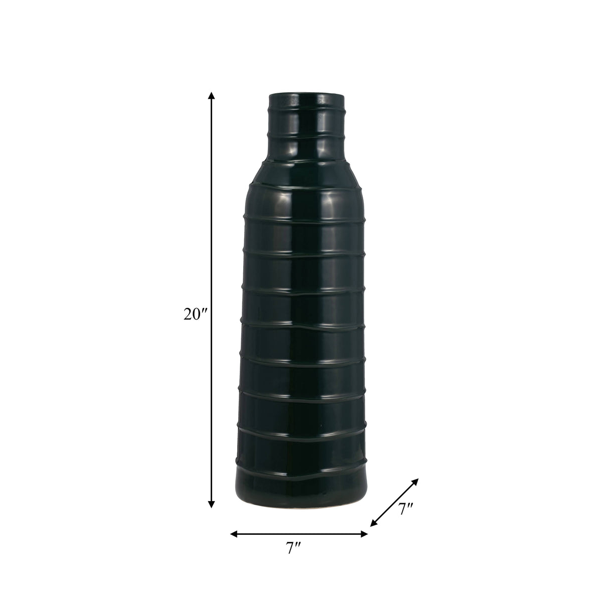Forest Green Vertically Ribbed Ceramic Vase, 20 in.