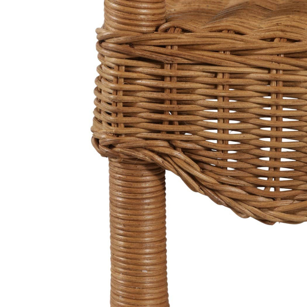 Side Table - Tan/Brown Wicker with Scalloped Edges, 19 in.
