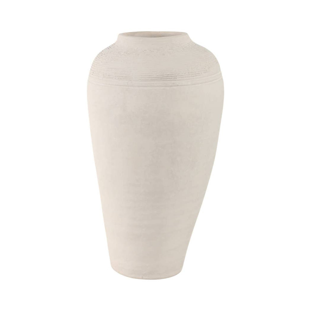 Ivory Ribbed Terracotta Floor Vase, 16 in.