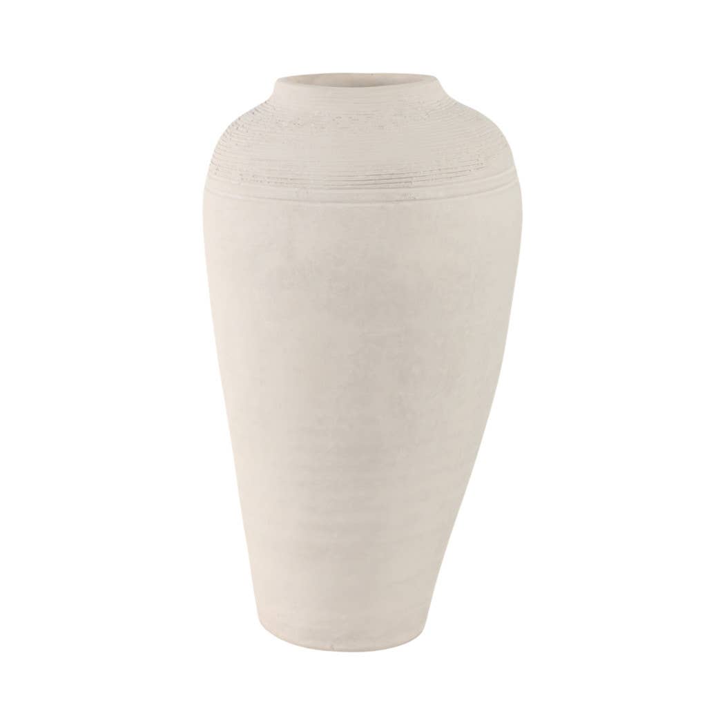 Ivory Ribbed Terracotta Floor Vase, 16 in.