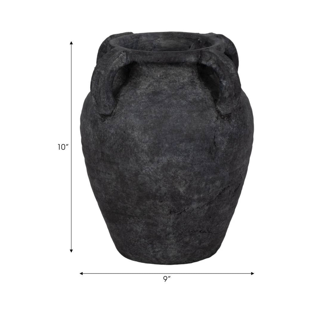Decorative Vase - Black Pottery Amphora Multi-Handle Jug, 10 in.