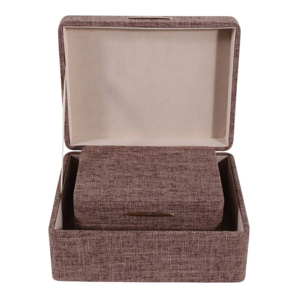 Brown and Gold Rounded-Corner Wood Boxes, Set of 2, 9 in.