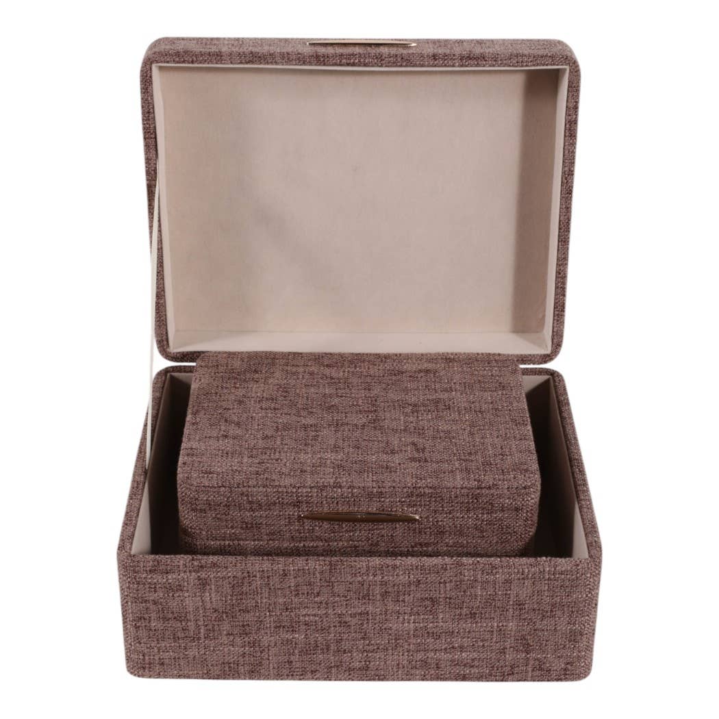 Brown and Gold Rounded-Corner Wood Boxes, Set of 2, 9 in.
