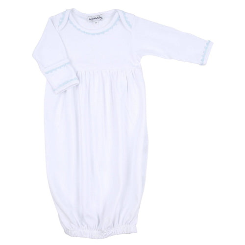 Magnolia Baby Baby Joy Gown with Blue Crochet Trim