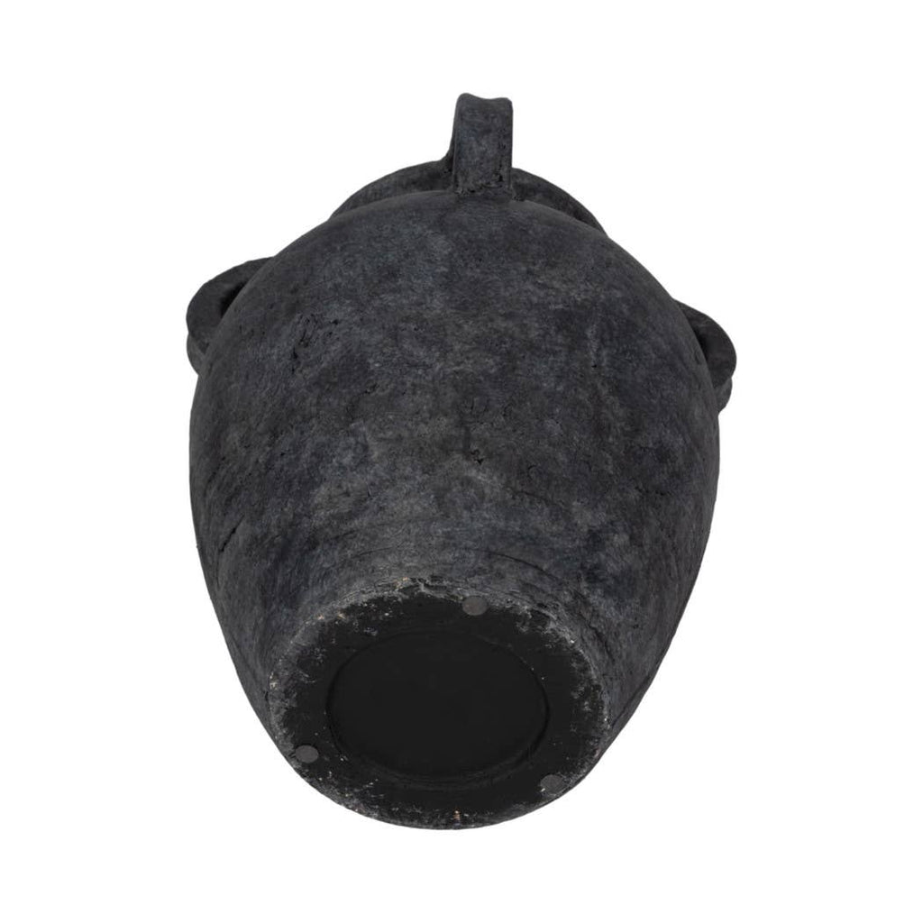 Decorative Vase - Black Pottery Amphora Multi-Handle Jug, 12 in.