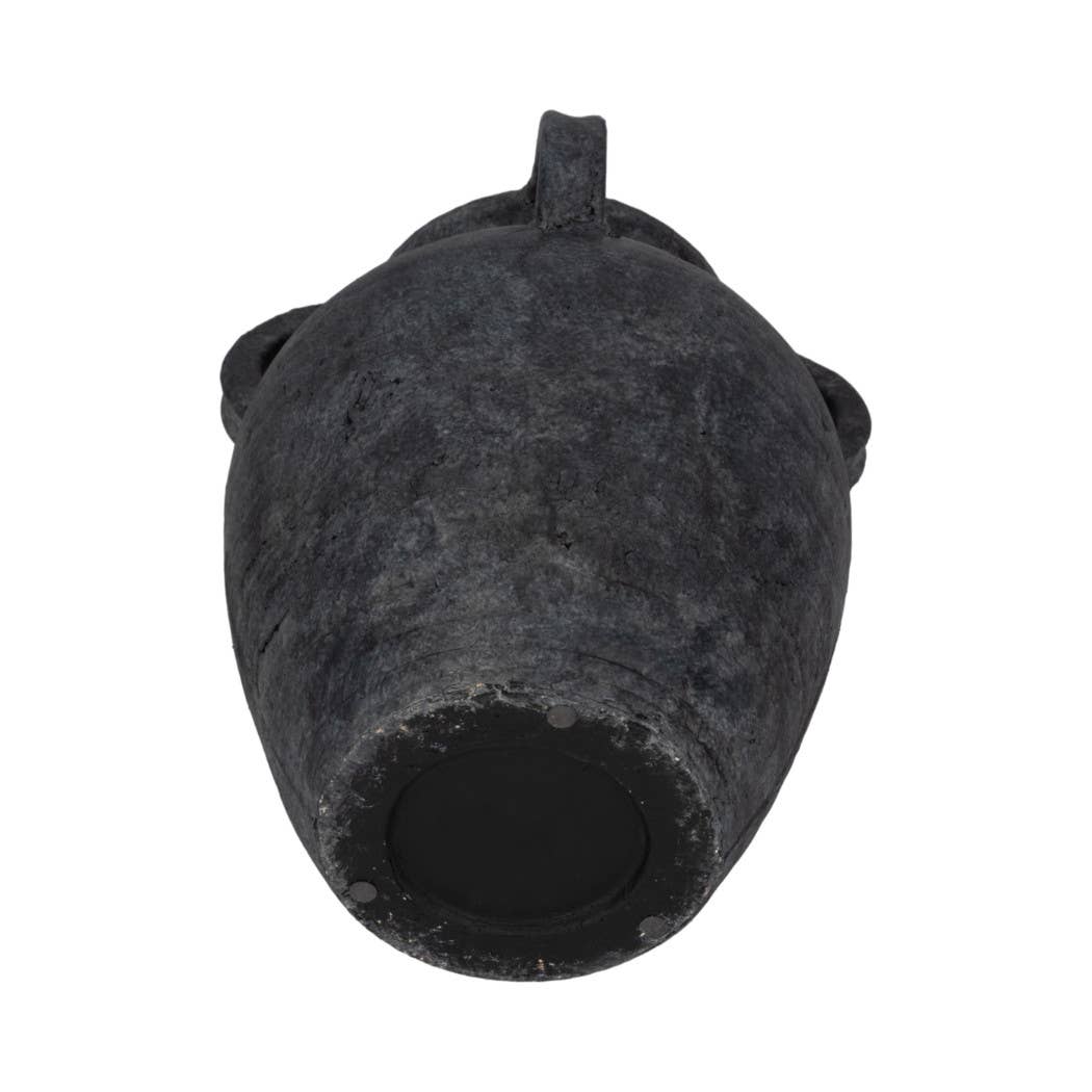 Decorative Vase - Black Pottery Amphora Multi-Handle Jug, 12 in.
