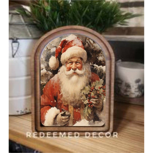 Redeemed Decor Arch Top Santa With Holly Framed Art