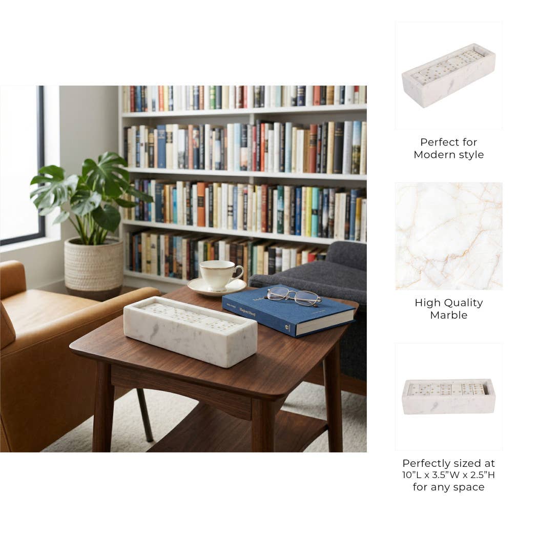 White and Gold Marble Rectangular Dominoes, 10 in.