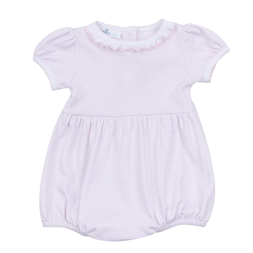 Mini Stripes Ruffle Short Sleeve Bubble - Pink
