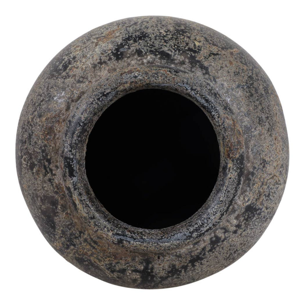 Decorative Vase - Black Terracotta Brushed Textured, 16 in.