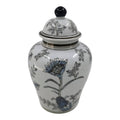 Decorative Jar - Blue/Brown Ceramic Floral Chinoiserie, 12 in.