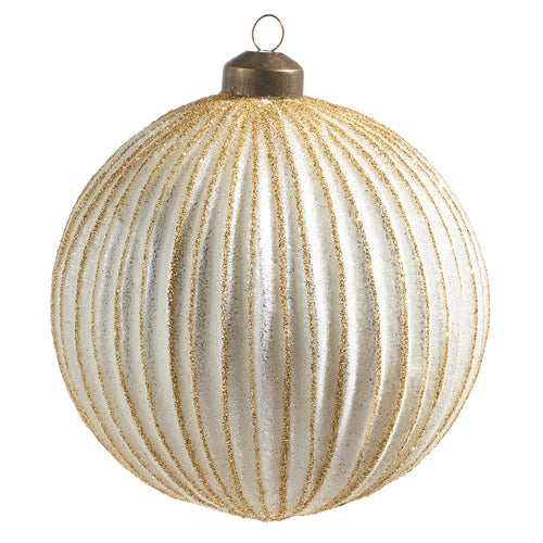 Ivory Glitter Ribbed Ball Ornament