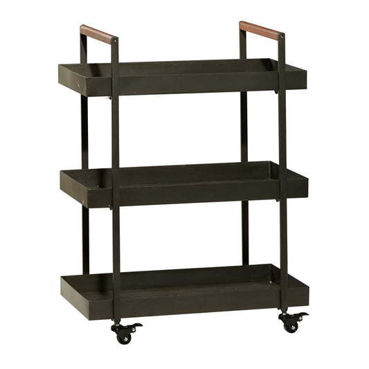 Black Metal Rolling 3 Shelves Bar Cart with Handles