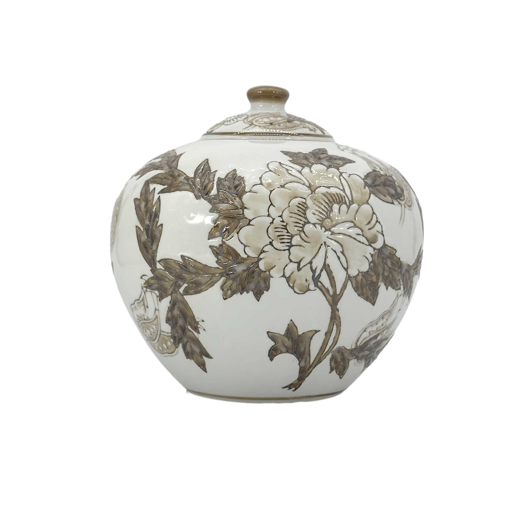 Floral Ceramic Chinoiserie Ginger Jar 8"