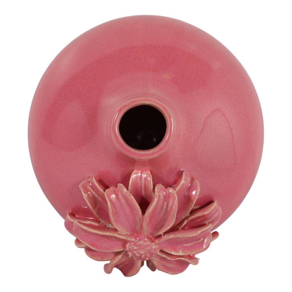 Decorative Vase - Pink Ceramic with Embossed Floral, 6 in.