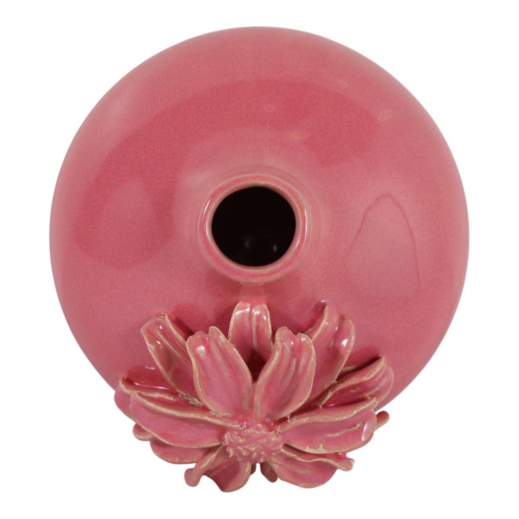 Decorative Vase - Pink Ceramic with Embossed Floral, 6 in.