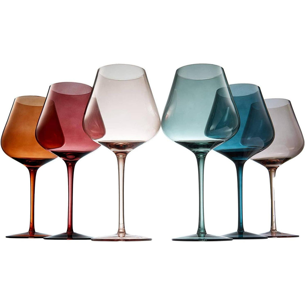 Pastel Large Colored Crystal Wine Glasses, Set of 6