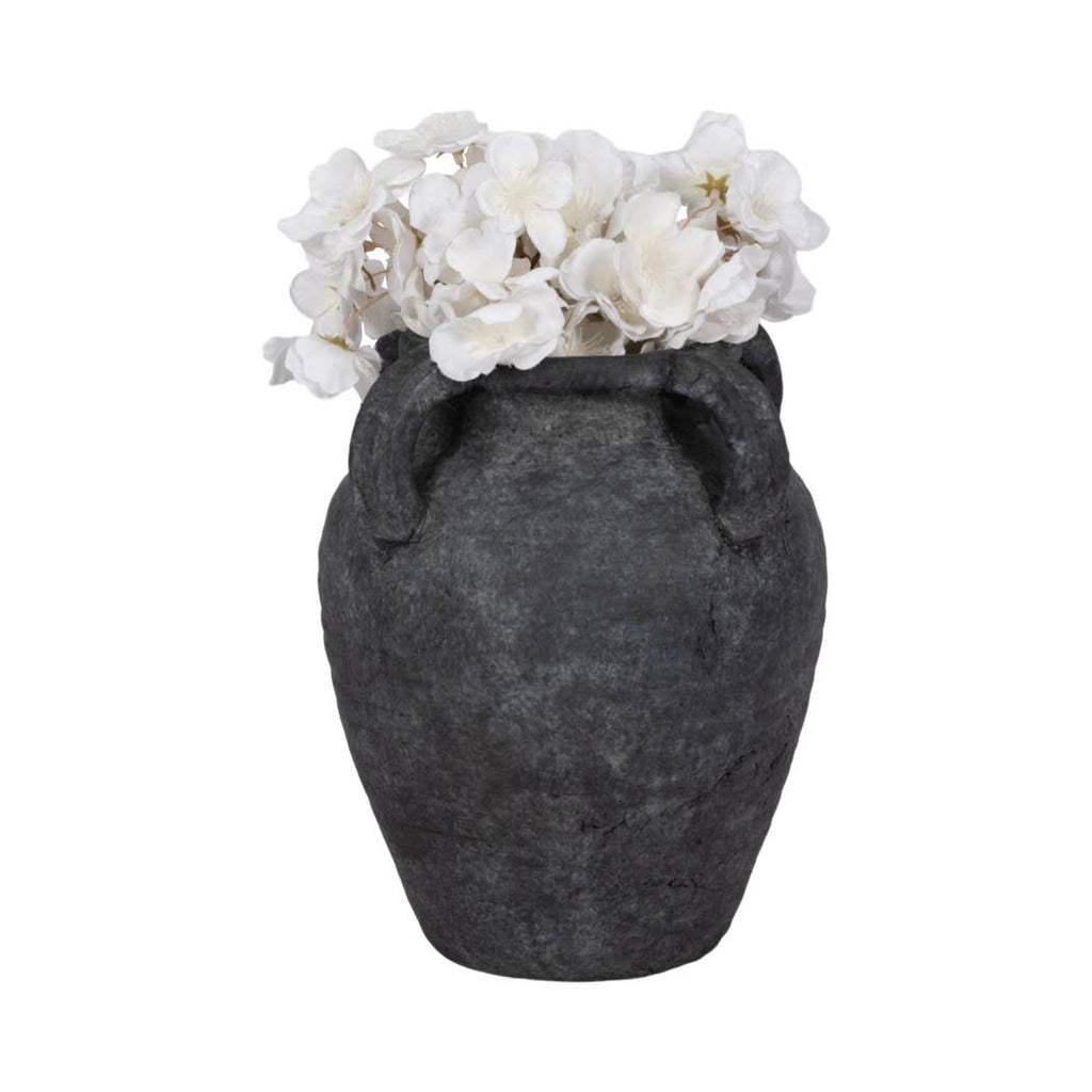 Decorative Vase - Black Pottery Amphora Multi-Handle Jug, 10 in.
