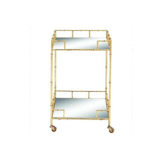 Gold Metal Rolling 2 Mirrored Shelves Bar Cart