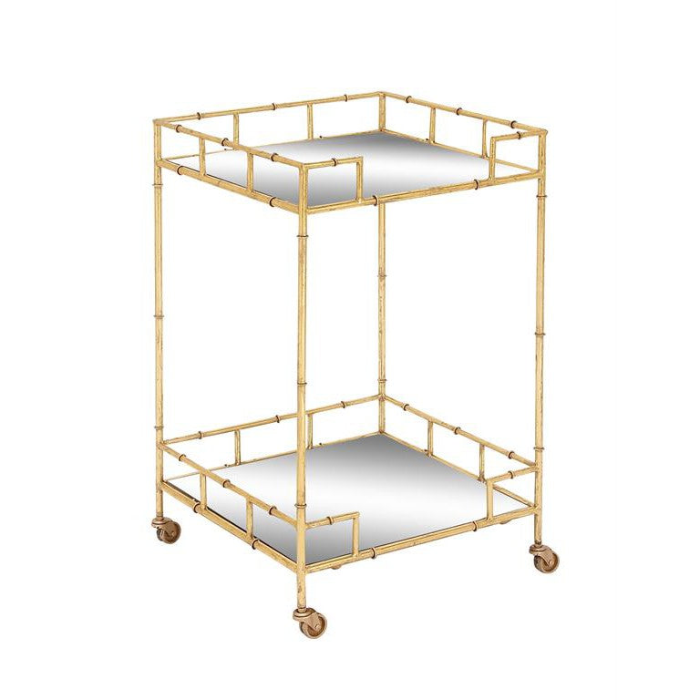 Gold Metal Rolling 2 Mirrored Shelves Bar Cart | Bridal Shower Sydnee Allen and Richard Busby