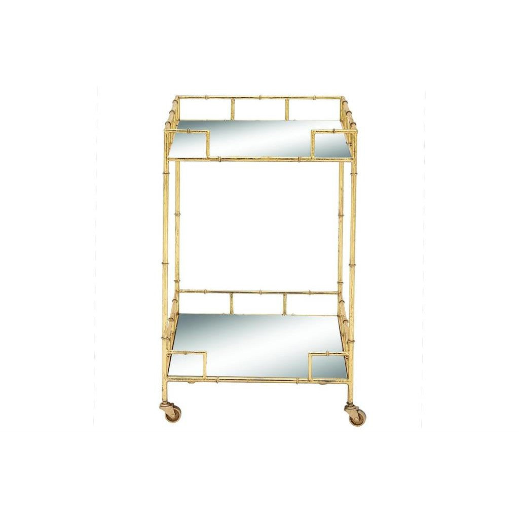 Gold Metal Rolling 2 Mirrored Shelves Bar Cart | Bridal Shower Sydnee Allen and Richard Busby