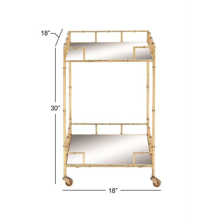 Gold Metal Rolling 2 Mirrored Shelves Bar Cart | Bridal Shower Sydnee Allen and Richard Busby