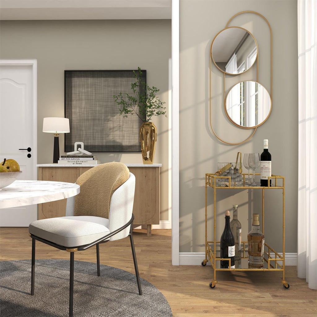 Gold Metal Rolling 2 Mirrored Shelves Bar Cart | Bridal Shower Sydnee Allen and Richard Busby