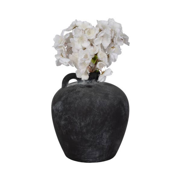 Decorative Vase - Black Weathered Terracotta Jug Handle, 10 in.