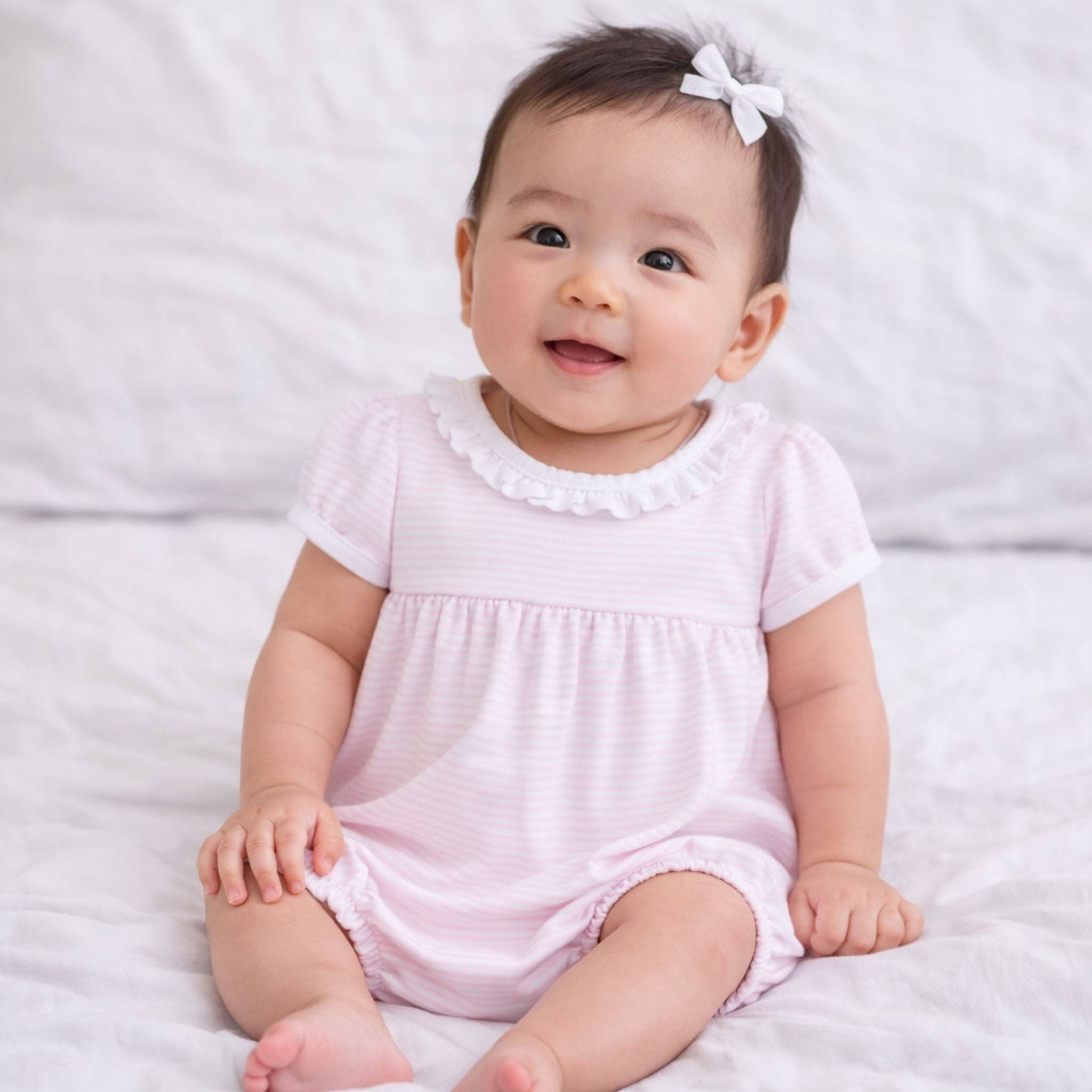 Mini Stripes Ruffle Short Sleeve Bubble - Pink