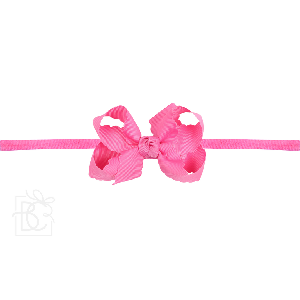 Thin Nylon Headband with Grosgrain Scalloped Edge Hair Bow