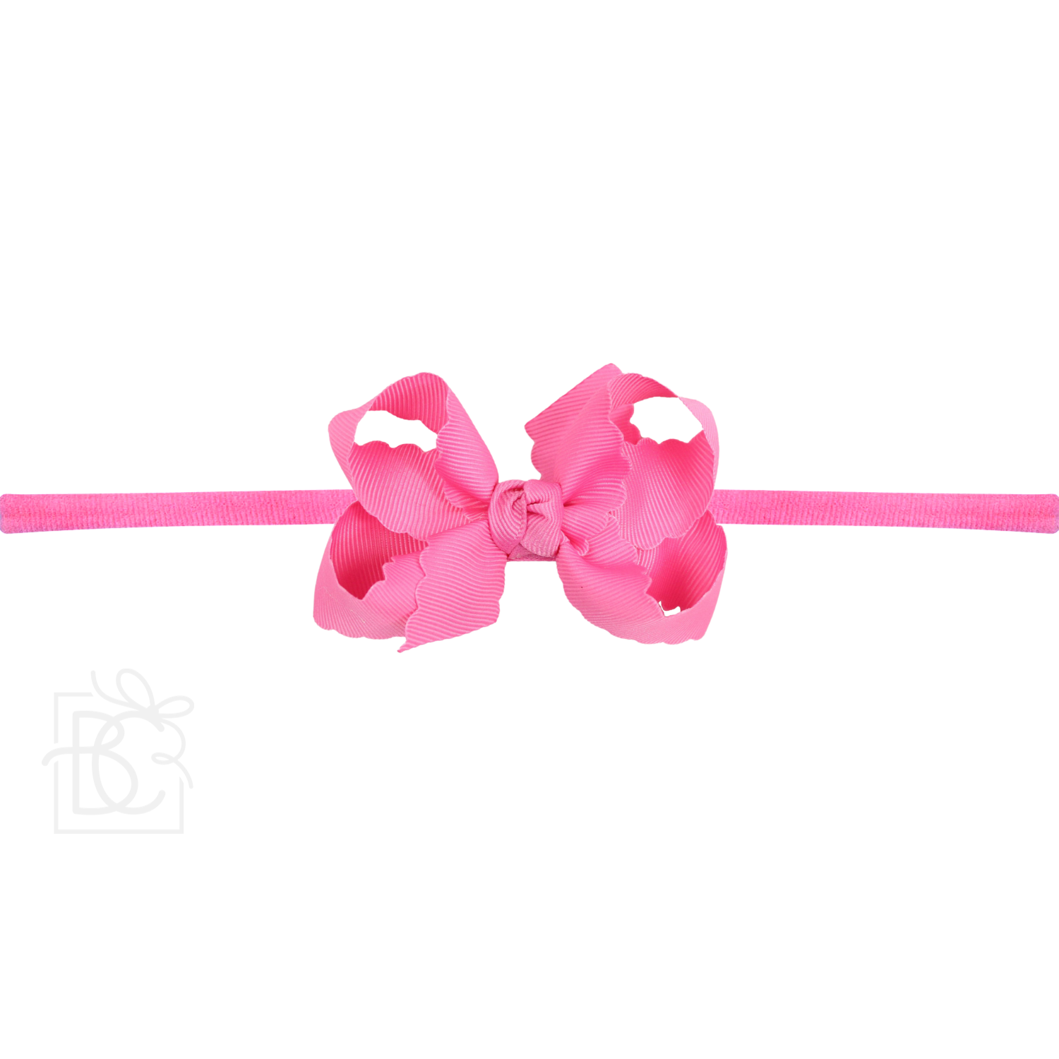 Thin Nylon Headband with Grosgrain Scalloped Edge Hair Bow