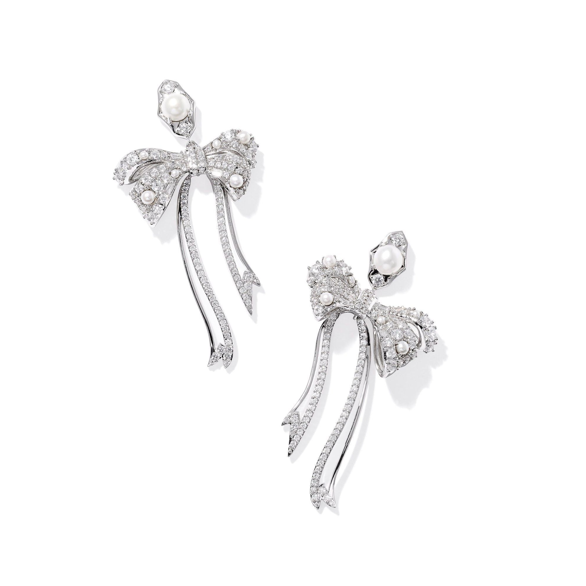Kendra Scott Krista Bow Statement Earrings Silver White Mix