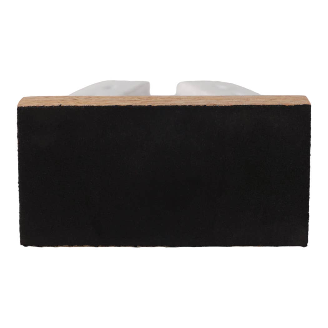 White and Brown Marble Horseshoe Figurine on Wood Base, 8 in.