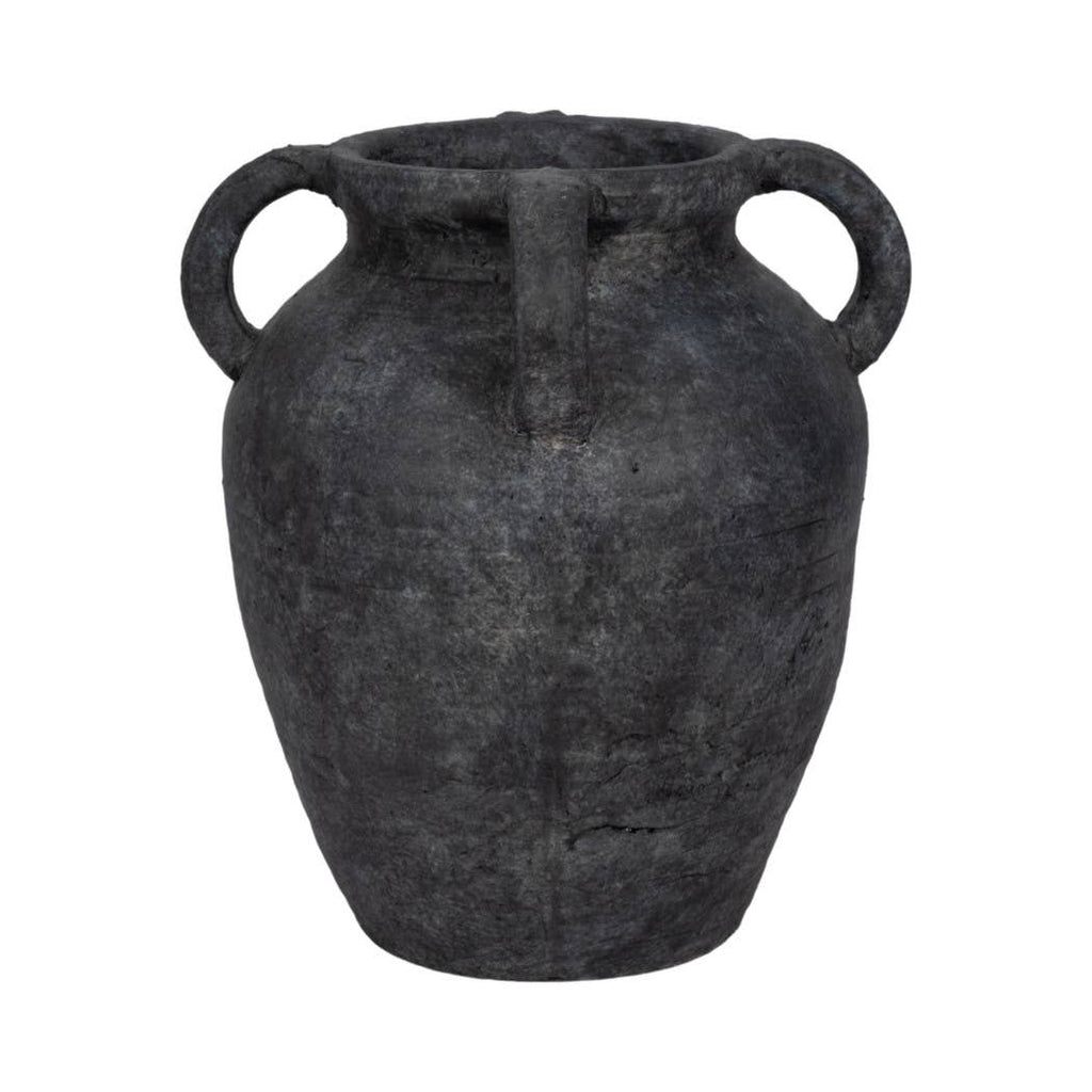 Decorative Vase - Black Pottery Amphora Multi-Handle Jug, 12 in.