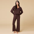 Solid Marshmallow V-Neck Lounge Set in Espresso