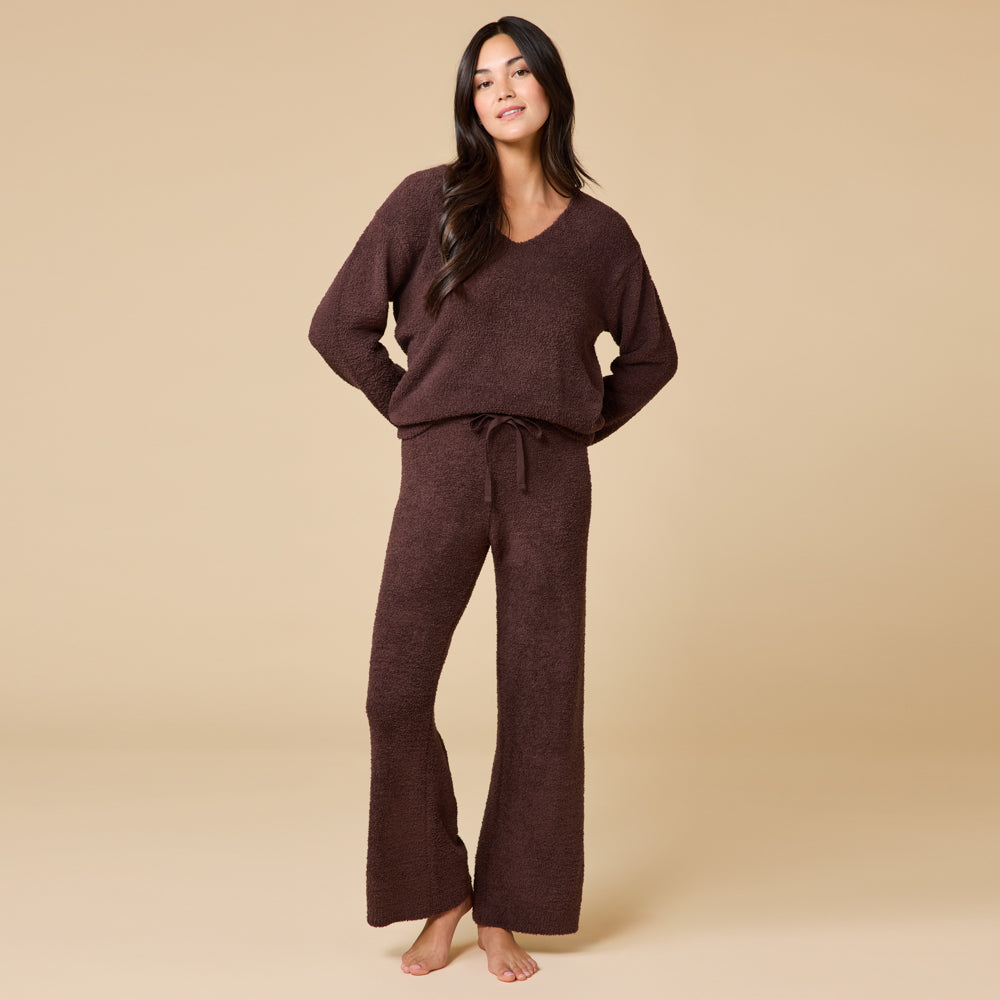 Solid Marshmallow V-Neck Lounge Set in Espresso