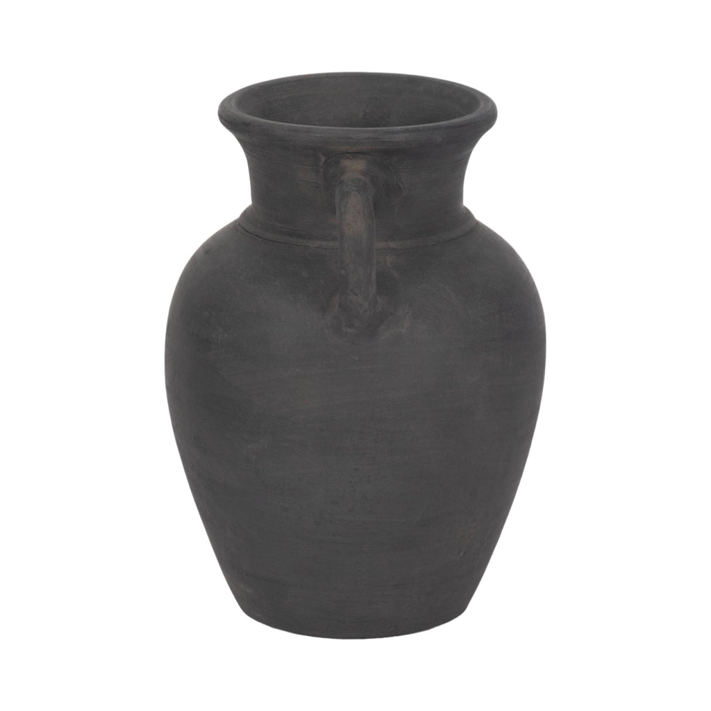 Decorative Vase - Black Ceramic Amphora with Handles, 9 in.