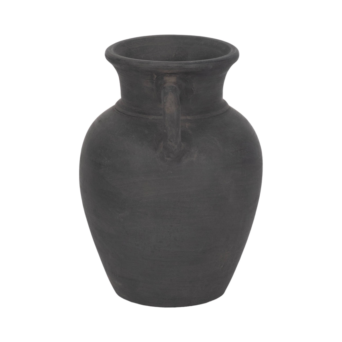 Decorative Vase - Black Ceramic Amphora with Handles, 9 in.