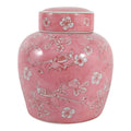 Decorative Jar - Pink Ceramic Chinoiserie with Lid, 10 in.