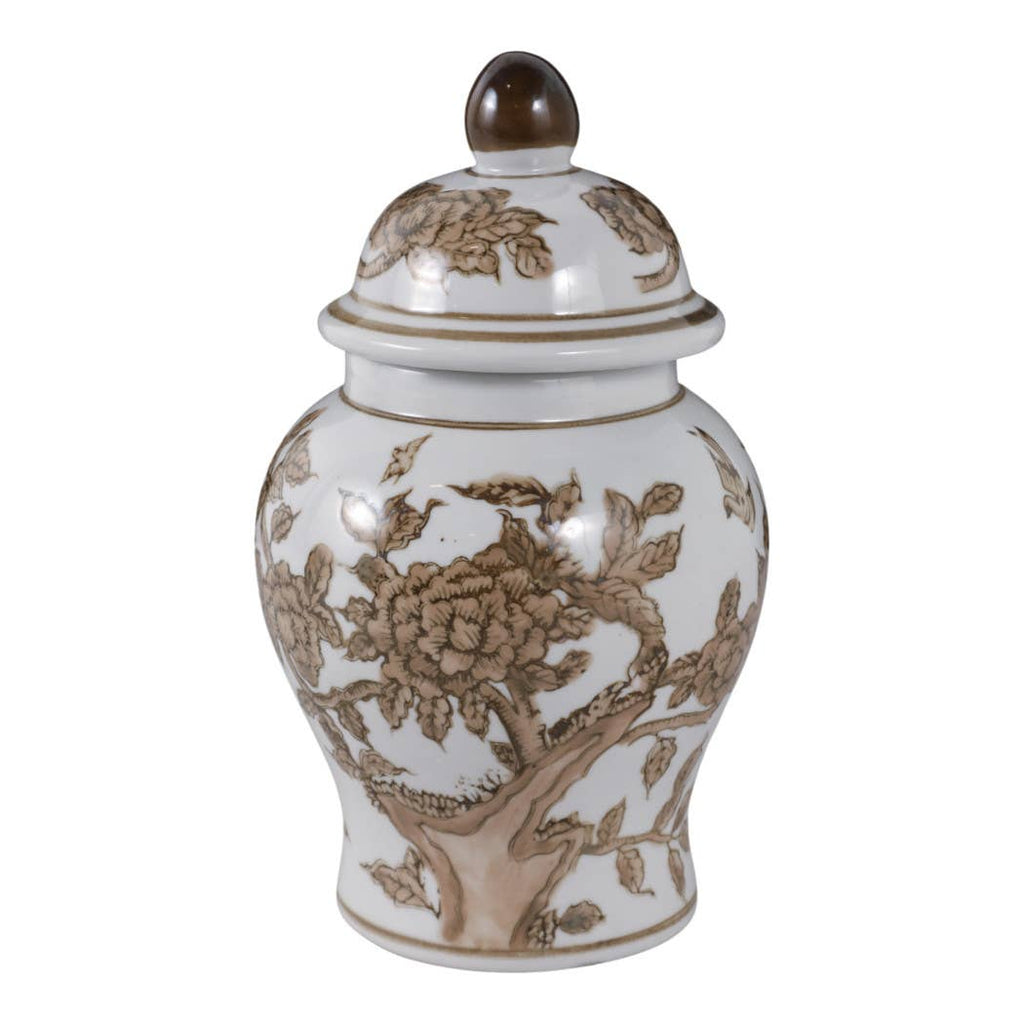 Decorative Vase - Brown & White Ceramic Jar with Lid, 8 in.