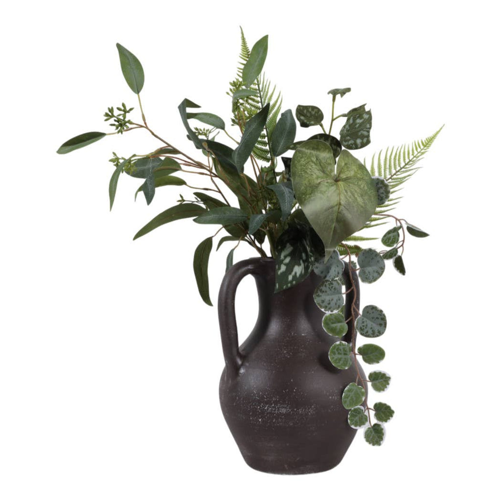 Decorative Vase - Brown Ceramic Rustic Jug with Handles, 11 in.