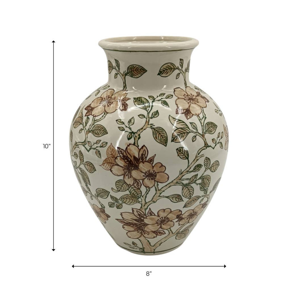Decorative Vase - Brown/Green Ceramic Cherry Blossom 10.25in
