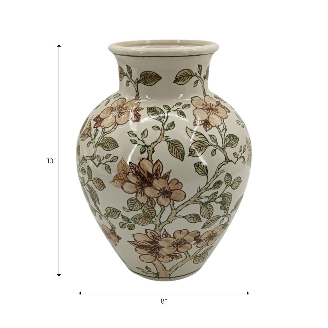 Decorative Vase - Brown/Green Ceramic Cherry Blossom 10.25in