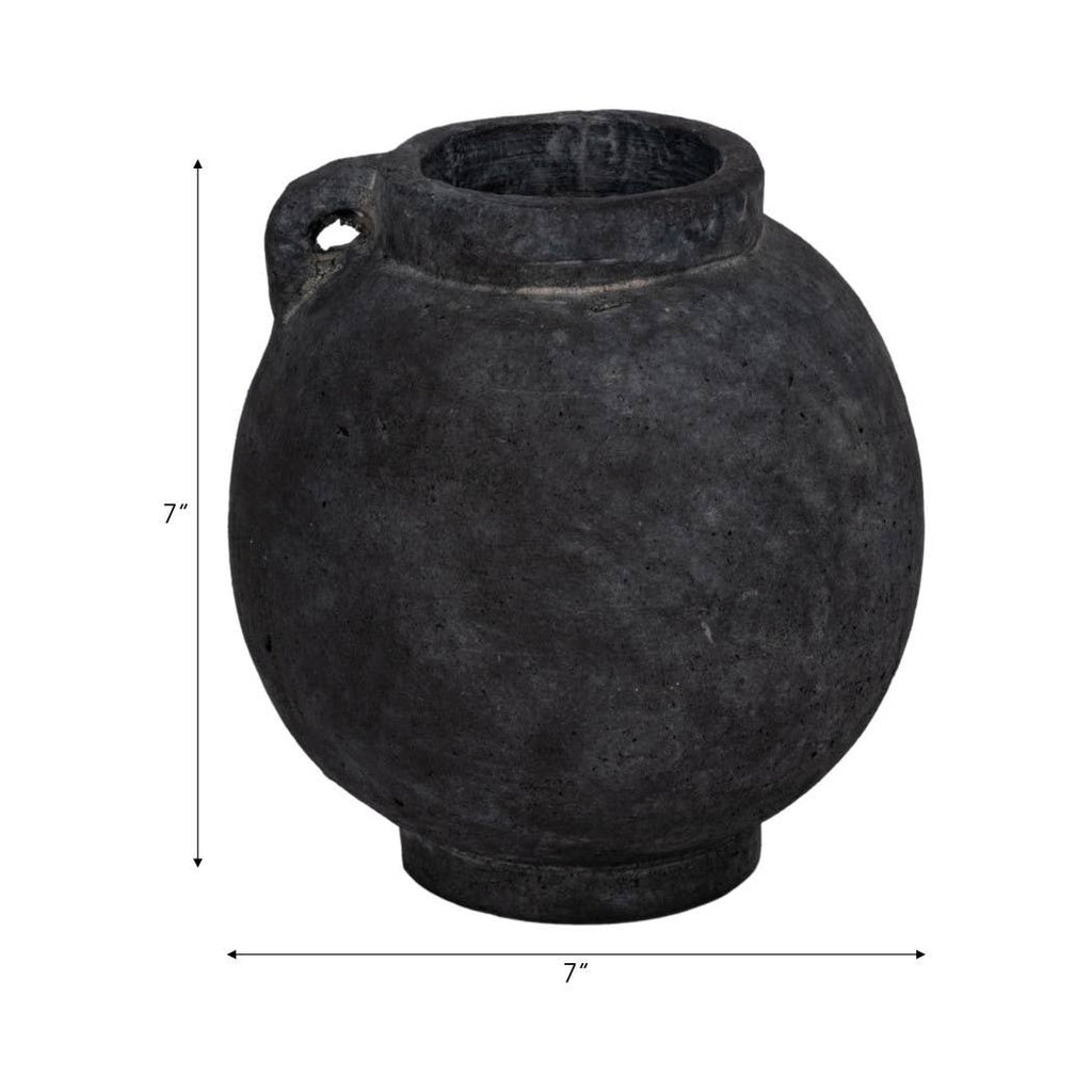 Decorative Vase - Black Ceramic Bulbous with Handle Jug, 7 in.