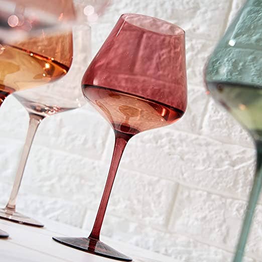 Pastel Large Colored Crystal Wine Glasses, Set of 6